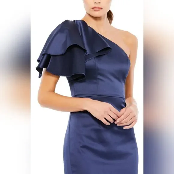 Mac Duggal ONE SHOULDER FLUTTER SLEEVE GOWN NWT Size 16 Blue (26521)